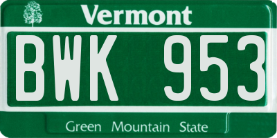VT license plate BWK953