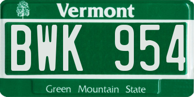 VT license plate BWK954