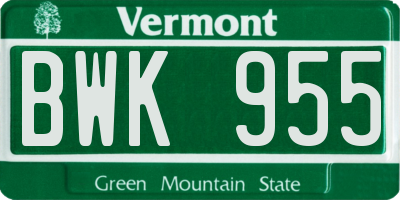 VT license plate BWK955