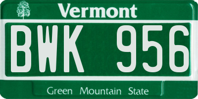 VT license plate BWK956