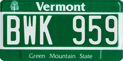 VT license plate BWK959