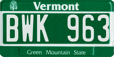 VT license plate BWK963