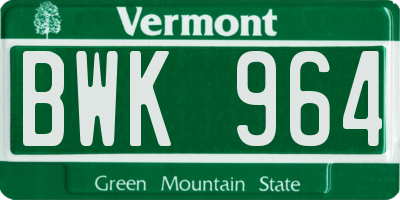 VT license plate BWK964