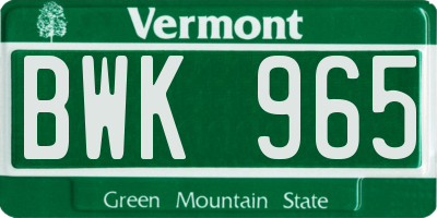 VT license plate BWK965