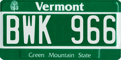 VT license plate BWK966