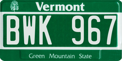 VT license plate BWK967