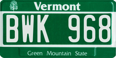 VT license plate BWK968