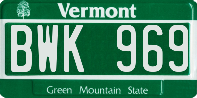 VT license plate BWK969