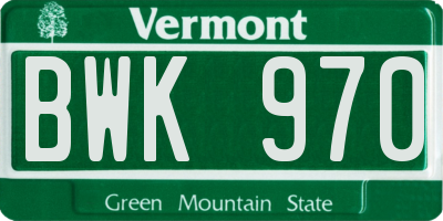 VT license plate BWK970