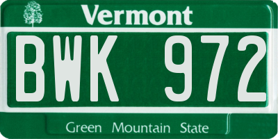 VT license plate BWK972