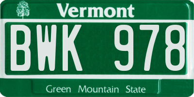 VT license plate BWK978