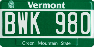 VT license plate BWK980