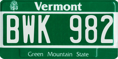 VT license plate BWK982