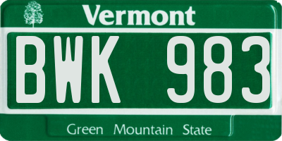 VT license plate BWK983