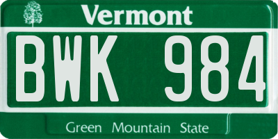 VT license plate BWK984