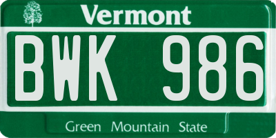 VT license plate BWK986