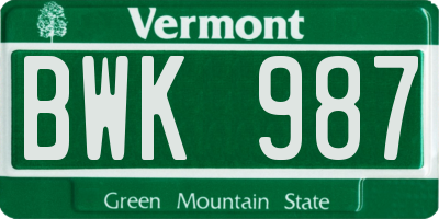 VT license plate BWK987
