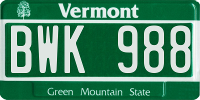 VT license plate BWK988