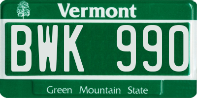VT license plate BWK990