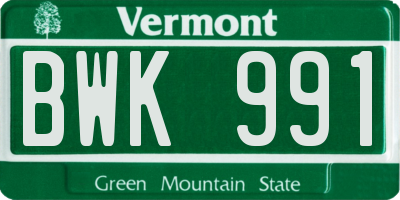 VT license plate BWK991