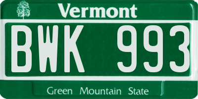VT license plate BWK993
