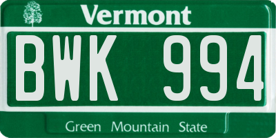 VT license plate BWK994