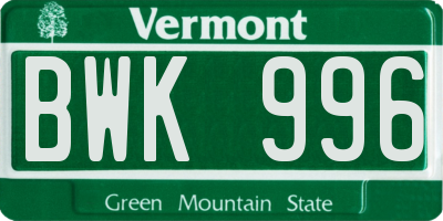 VT license plate BWK996