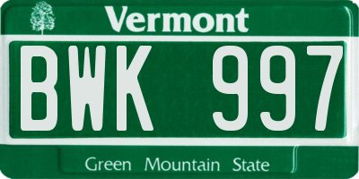 VT license plate BWK997