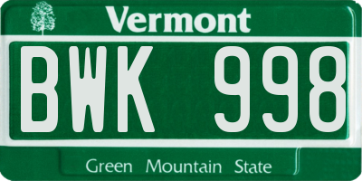 VT license plate BWK998
