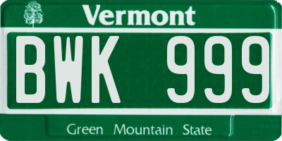 VT license plate BWK999