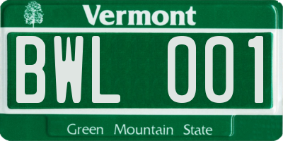 VT license plate BWL001