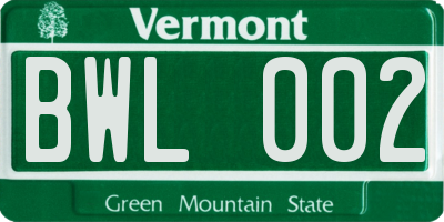 VT license plate BWL002