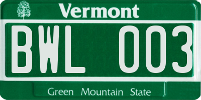 VT license plate BWL003