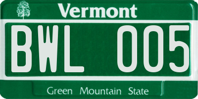 VT license plate BWL005