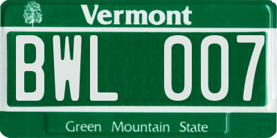 VT license plate BWL007