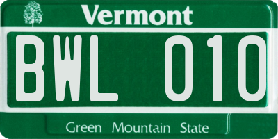 VT license plate BWL010