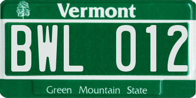 VT license plate BWL012
