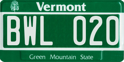 VT license plate BWL020