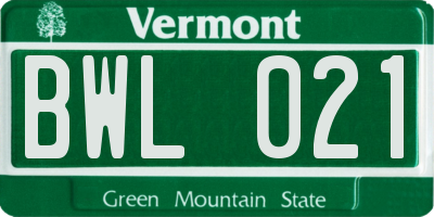 VT license plate BWL021