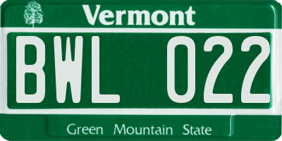VT license plate BWL022