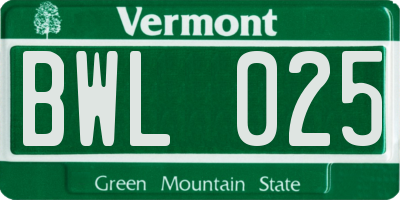 VT license plate BWL025