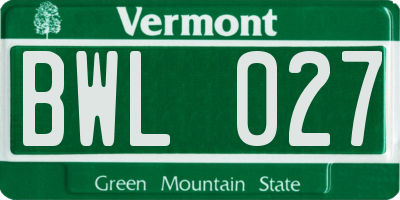 VT license plate BWL027