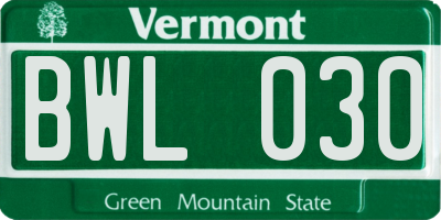 VT license plate BWL030
