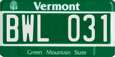 VT license plate BWL031