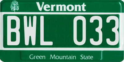 VT license plate BWL033