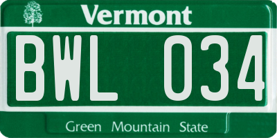 VT license plate BWL034