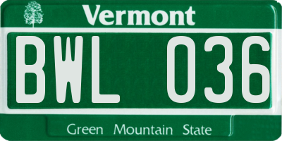 VT license plate BWL036