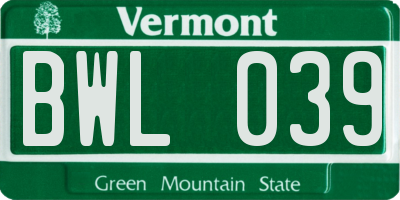VT license plate BWL039