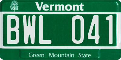 VT license plate BWL041