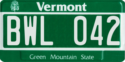 VT license plate BWL042